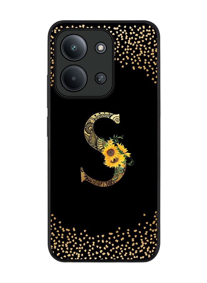 For Xiaomi Redmi 15C 4G Case,Slim fit Camera Protection, Shockproof Thin Phone cover  - Custom Floral Monogram - S ( Black )